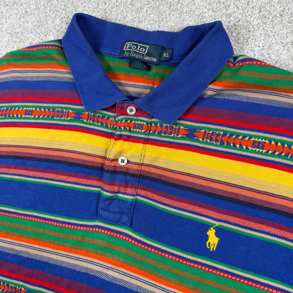 Polo Ralph Lauren Polo Shirt Mens XL Blue Multi Color Stripe Southwestern Pony
